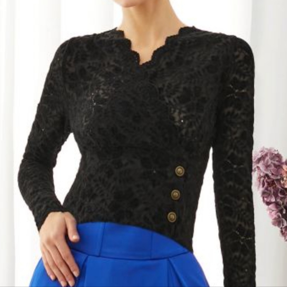 Womens ChicWish Exquisite Floral Lace Crop Wrap Top in Black